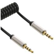 Câble spiralé audio inline® slim audio câble stéréo 3,5 mm mâle à mâle 4 broches stéréo 1 m