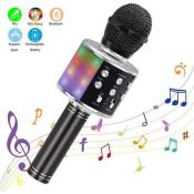 Microphone Karaoke Sans Fil, Karaoké Microphone Bluetooth Portable pour Enfants/Adultes Chanter Noir