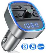 Transmetteur FM Bluetooth, Kit Voiture Émetteur FM sans Fil Adaptateur Radio Lecteur MP3 avec Appel Main Libre, Dual USB Ports 5V/2.4A & 1A Chargeur V