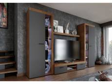 Furnix meuble multimédia Rivay meuble tv vitrine led 4 pièces 270cm lefkas/graphit
