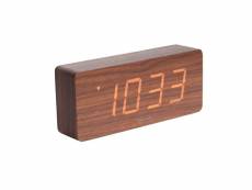 Horloge réveil en bois square - h. 9 cm - marron