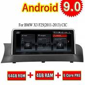 64GB Autoradio for BMW X3 F25 2011 2012 2013 Android 9.0 Stéréo de Voiture 10,25 Pouces Navigation GPS 3G WiFi Mirrorlink RDS FM AM Bluetooth Aucun DV