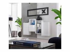 Composition de meubles murales cubes 3 design coloris blanc et blanc brillant. Meuble de salon suspendu