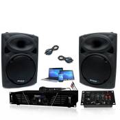 Pack Sono complet Ibiza DJ300MKII Ampli 480W - 2 Enceintes 500W Max - Table de Mixage - Micro - Câbles - Soirée - DJ - Animation