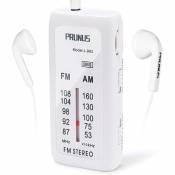 Prunus mini radio portable transistor FM / AM DSP avec système de Bass BBS et mode stéréo à piles blanc
