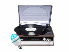 Lecteur de disques vinyles denver vpr-190, radio fm. Haut-parleurs intégrés. Finition bois. Tête en céramique, ampoule diams led