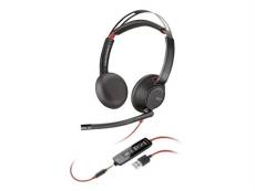 Poly Blackwire 5220 - Blackwire 5200 series - micro-casque - sur-oreille - filaire - Suppresseur de bruit actif - jack 3,5mm, USB-A - noir - Certifié