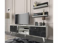 Ensemble meuble tv geacles blanc marbre 150 cm Azura-42235