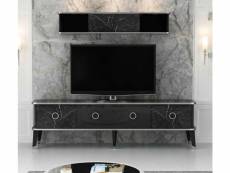 Ensemble meuble tv marbre noir brillant Azura-39985