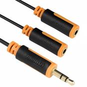 mumbi 12581 Y Câble séparateur audio (mâle de 3,5 mm à 2x femelle de 3,5 mm) avec connecteurs plaqués or, 0.10m