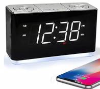 Radio-réveil FM avec veilleuse, Double Alarme, Radio Radio avec Commande variateur, Horloge Radio 1,4 Pouces, Grand écran LED Blanc, Chargeur USB, Blu