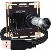 ELP USBGS720P02-L170 Webcam grand angle 720P 60 FPS Objectif 170° Global Shutter AR0144 Capteur noir et blanc Mini caméra USB pour Windows/Mac/Linux/R