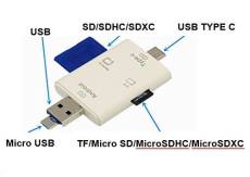 Lecteur adaptateur carte mémoire SD / Micro SD - 3 en 1 via ports USB 2.0 / Type C / Micro USB