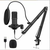 Generic Microphone USB Streaming Podcast PC, professionnel 192KHZ/24Bit Studio Kit de micro à condensateur cardioïde avec carte