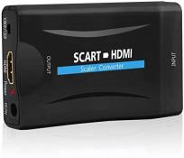 QGECEN Convertisseur Peritel vers HDMI, Adaptateur SCART vers HDMI convertisseur Audio Vidéo Rater Support HDMI 720/1080P Sortie pour TV STB VCR VHS X