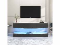 Meuble tv suspendu 180x40x19(15)cm, avec trois tiroirs et éclairage led, pour salon et bureau, blanc + noir
