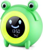 Réveil enfant veilleuse bébé haut-parleurs 5 couleurs luminosité réglable l'affichage de l'heure et température intérieure, vert