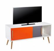 ACTUAL DIFFUSION Meuble TV Blanc Vintage Orange et Gris, Chêne, 40x120x55 cm
