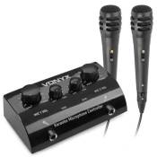 SkyTec AV430B - Table de mixage echo karaoké 2 canaux avec 2 microphones - Noir, avec micros filaires, mélangeur à echo réglable