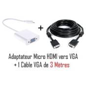 CABLING® Câble convertisseur vidéo Micro HDMI mâle vers VGA femelle + Cable VGA M/M 3 mètres