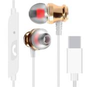 Écouteurs Filaires USB C Intra-auriculaires Microphone et Bouton LinQ Blanc