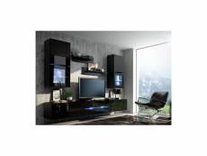 Meuble de salon, meuble tv complet suspendu bilbao noir + led. Meuble design et tendance avec façades brillantes high gloss