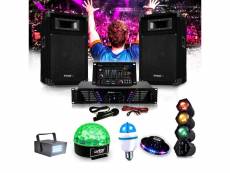 Ibiza dj-300 kit de sonorisation disco 480w + pack 5 jeux de lumières à led