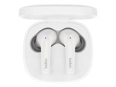 Belkin SoundForm Motion - Écouteurs sans fil avec micro - intra-auriculaire - Bluetooth - Suppresseur de bruit actif - isolation acoustique - blanc