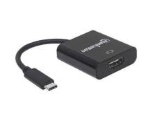 Manhattan 151788 USB / HDMI Adaptateur [1x USB 3.1 mâle type C - 1x HDMI femelle] noir code couleur, flexible, feuille de blindage, certifié UL, conne