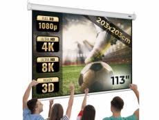 Jago® écran de projection - 203x203cm, 113 pouces, enroulable, portable, intérieur, extérieur, formats 1:1, 4:3, 16:9, hd 4k 3d - toile de projecteur,