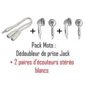 CABLING® Pack moto 2 x Ecouteurs Blanc + 1 séparateur pour écouteurs