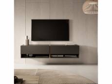 Mirrgo - meuble tv 140 cm graphite avec insert chêne