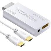 AUTOUTLET Wii vers Hdmi Adaptateur de Conversion Wii vers HDMI avec Câble HDMI de 1.5 M La Sortie Audio-vidéo 3,5 mm Wii2HDMI Prend en Charge 720 / 10