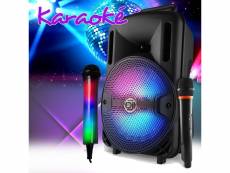 Enceinte enfant karaoké mobile party dj sono pa batterie 8" 400w à leds rvb usb-sd-bluetooth avec 2 micros