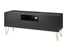 Meuble TV avec 2 portes, 1 tiroir et 1 niche - Noir, effet marbre noir et doré - PIOLUN de Pascal MORABITO