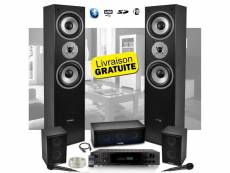 Ensemble 5 enceintes ltc audio e1004 noire - home-cinéma 850w + ampli atm8000 karaoke 2 micros - usb-bt-fm 4x75w +3 x20w