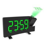 Projection de réveil numérique à LED, pied métallique, gradateur radio FM, alarme de panne de courant, alarme double, vert