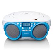 MINI CHAINE HIFI RADIO FM PORTABLE/LECTEUR CD/MP3 ET USB BLEU blanc lenco