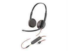 Poly Blackwire C3225 - Blackwire 3200 Series - micro-casque - sur-oreille - filaire - Suppresseur de bruit actif - jack 3,5mm, USB-C - noir - Certifié