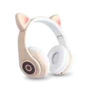 Casque de stéréo pour Bluetooth 5.0 chat oreille lapin LED avec micro enfants filles,sans fil - Kaki
