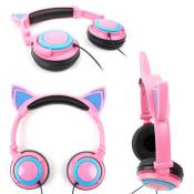 Casque audio oreilles de chat rose avec LED, léger