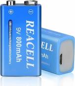 REACELL 2X Pile 9V Rechargeable USB Lithium à Longue