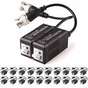 Lot de 40 adaptateurs BNC pour vidéosurveillance avec émetteur et émetteur, BNC mâle vers câble UTP CAT5/5e/6/6e pour système de caméra DVR CCTV (20 p