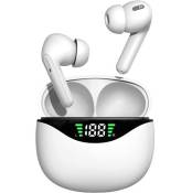 OUTUOTWQ Ecouteurs Sans Fil Bluetooth 5.2 HiFi Son Stéréo Étanche IPX7 avec HD Micro Contrôle Tactile pour iOS et Android, Blanc