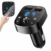 Transmetteur FM Bluetooth,Kit Main Libre Voiture Bluetooth Chargeur Rapide Allume Cigare avec Dual USB Ports,Lecteur MP3 Adaptateur Radio sans Fil, Su