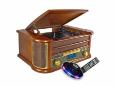 Chaîne hifi inovalley retro29-e vinyle style rétro bluetooth, cd, k7 audio, fm, usb + télécommande, jeu de lumière ovni led