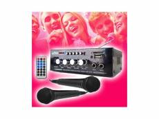 Amplificateur soirée karaoke 50w - stéréo - usb-bluetooth-sd- radio fm + télécommande + 2 micros