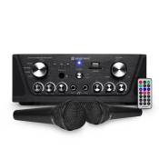 Amplificateur Skytronic karaoké noir USB/SD/FM 160W + 2 Microphones filaires noirs