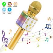 Microphone Karaoke Sans Fil, Karaoké Microphone Bluetooth Portable pour Enfants/Adultes Chanter Or