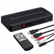 LiNKFOR 3 Voies Extracteur Audio HDMI HDCP 1.4 PIP 4K 3D 1080P HDMI vers HDMI et Optique Toslink SPDIF ou L/R RCA Sortie Audio Stéréo Compatible avec